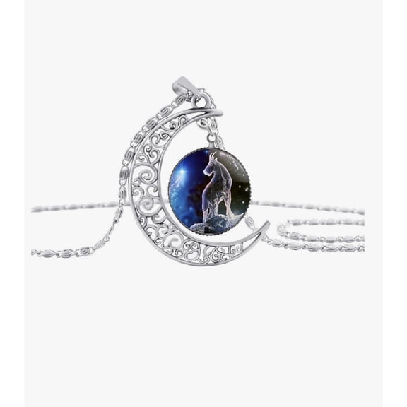 Moon Shape with Capricorn Zodiac Pendant Necklace