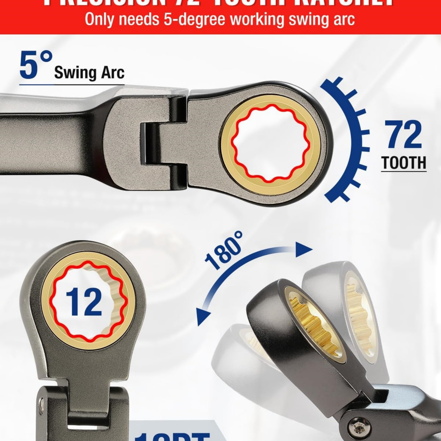 8-piece Flex-Head Ratcheting Combination Wrench Set