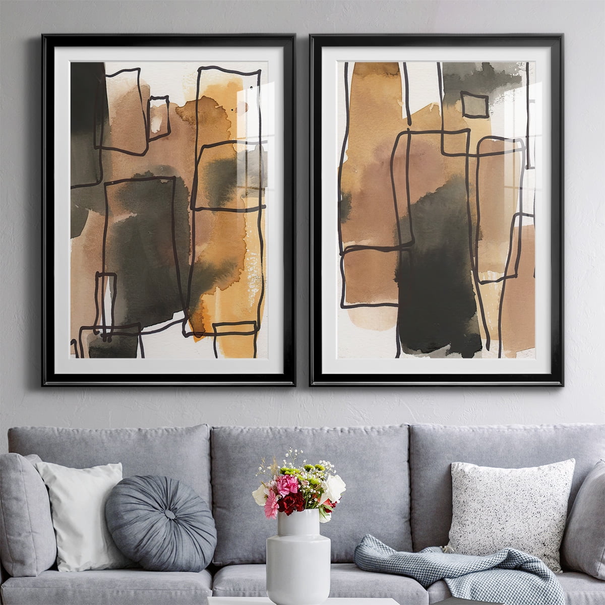 Wexford Home Retro Vibe I Premium Framed Print, 26.5" x 36.5" - Ready to Hang, Black (Set of 2)