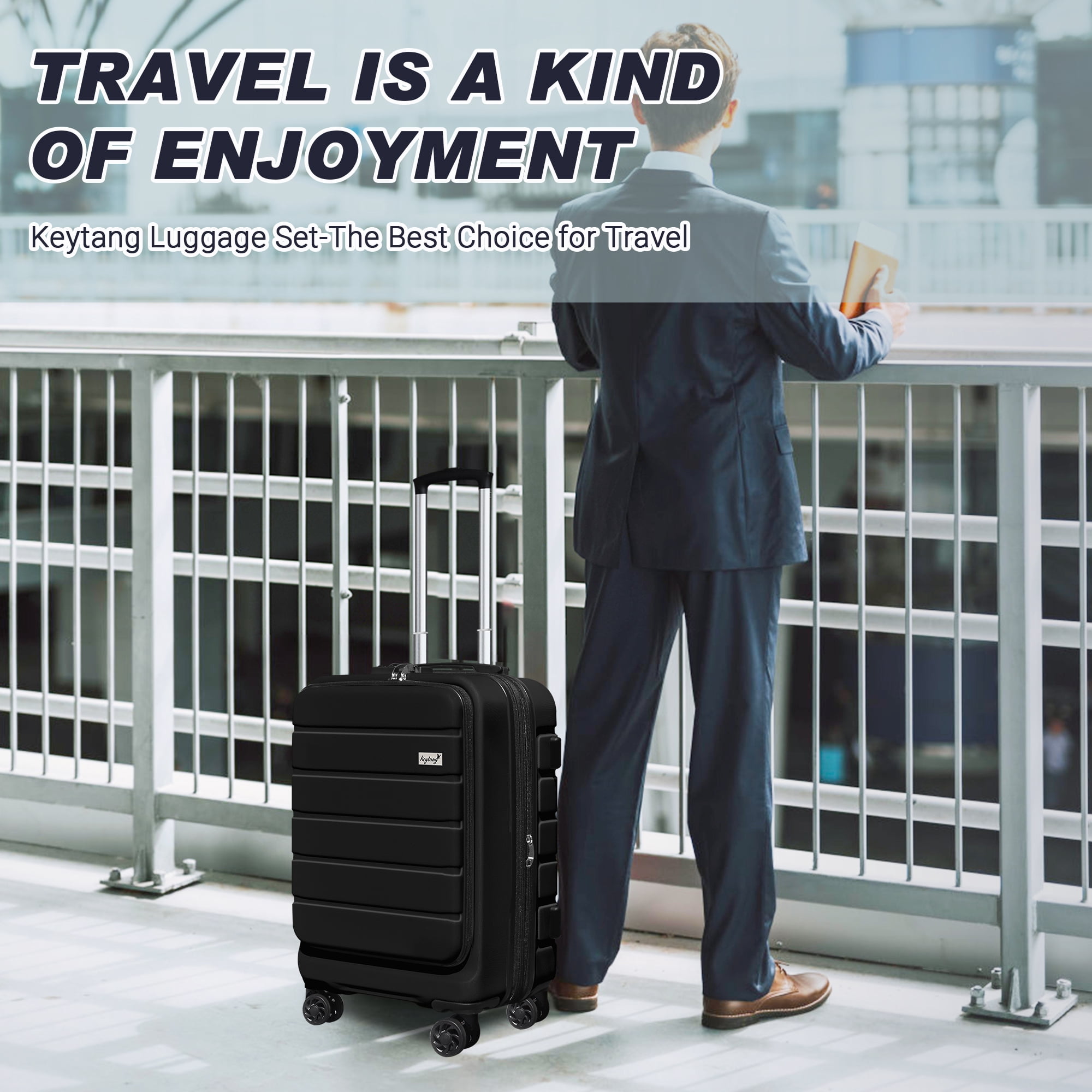 Explorer 20 Inch Carry On Hardshell Luggage with Front Pocket,Black