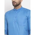 thumbnail image 2 of eloria Men's Traditional Blue Solid Cotton Blend Long Kurta Pyjama set, 2 of 7
