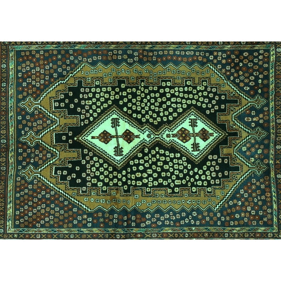 Ahgly Company Machine Washable Indoor Rectangle Persian Turquoise Blue Traditional Area Rugs, 5' x 7'