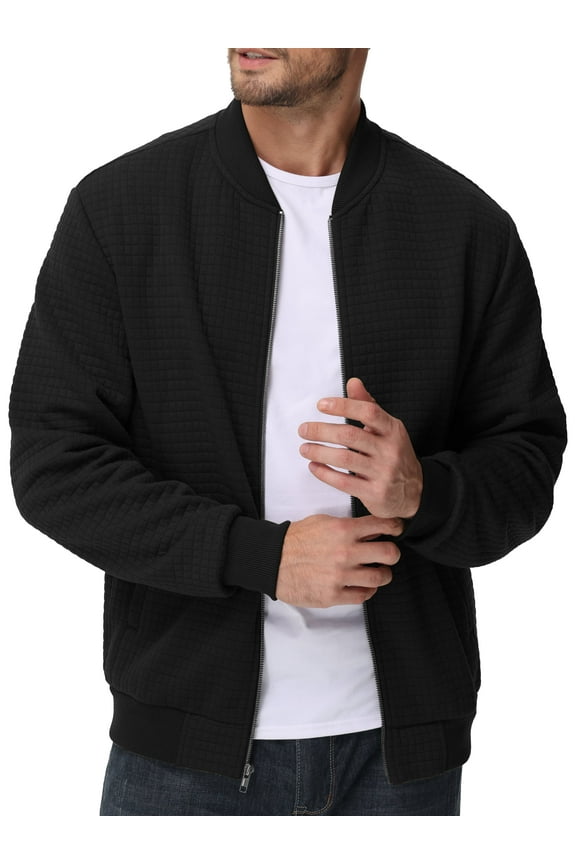 Men's Casual Bomber Jacket Lightweight Zip-Up Outerwear Coat, Black, Large