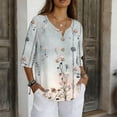 thumbnail image 2 of JULMCOMO Shirts for Women Floral Print 3 Button Notch Neck 3/4 Sleeve Loose Fit Casual Tunic Tops Comfy Summer Shirts Light Gray 2XL, 2 of 7
