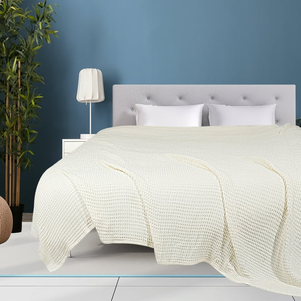 Unique Bargains Soft 100 Cotton Thermal Blanket Waffle Weave Home Decoration Knit Blanket Beige 90 X90