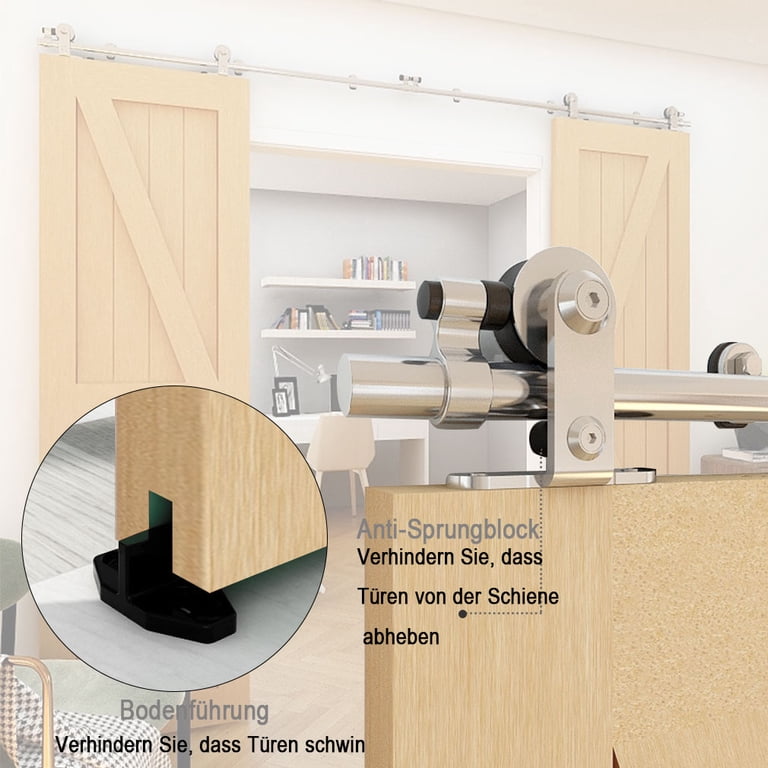 CCJH 7FT Stainless Steel Sliding Barn Door Hardware Kit – Single Door, Heavy Duty Track, Fits 220 Lbs, Y Shape, Easy Install