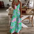 thumbnail image 3 of The Pink Green Coconut Trees Sleeveless Dress Long dress woman dress party night, 3 of 6