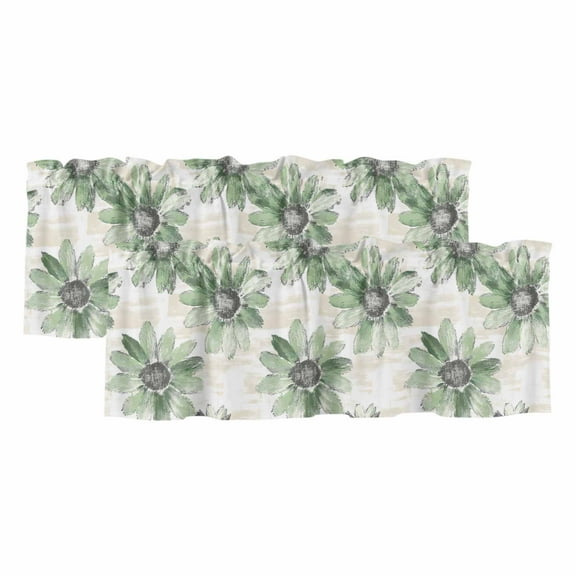 2 Pack Green Floral Valance for Window Vintage Flowers Kitchen Valance Rod Pocket Short Curtain Topper Decorative Window Treatment for Living Room Bedroom 60"x18"