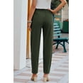 thumbnail image 2 of POGLIP Women's Dark Green Drawstring Elastic Waist Pockets Long Straight Legs Pants, 2 of 6