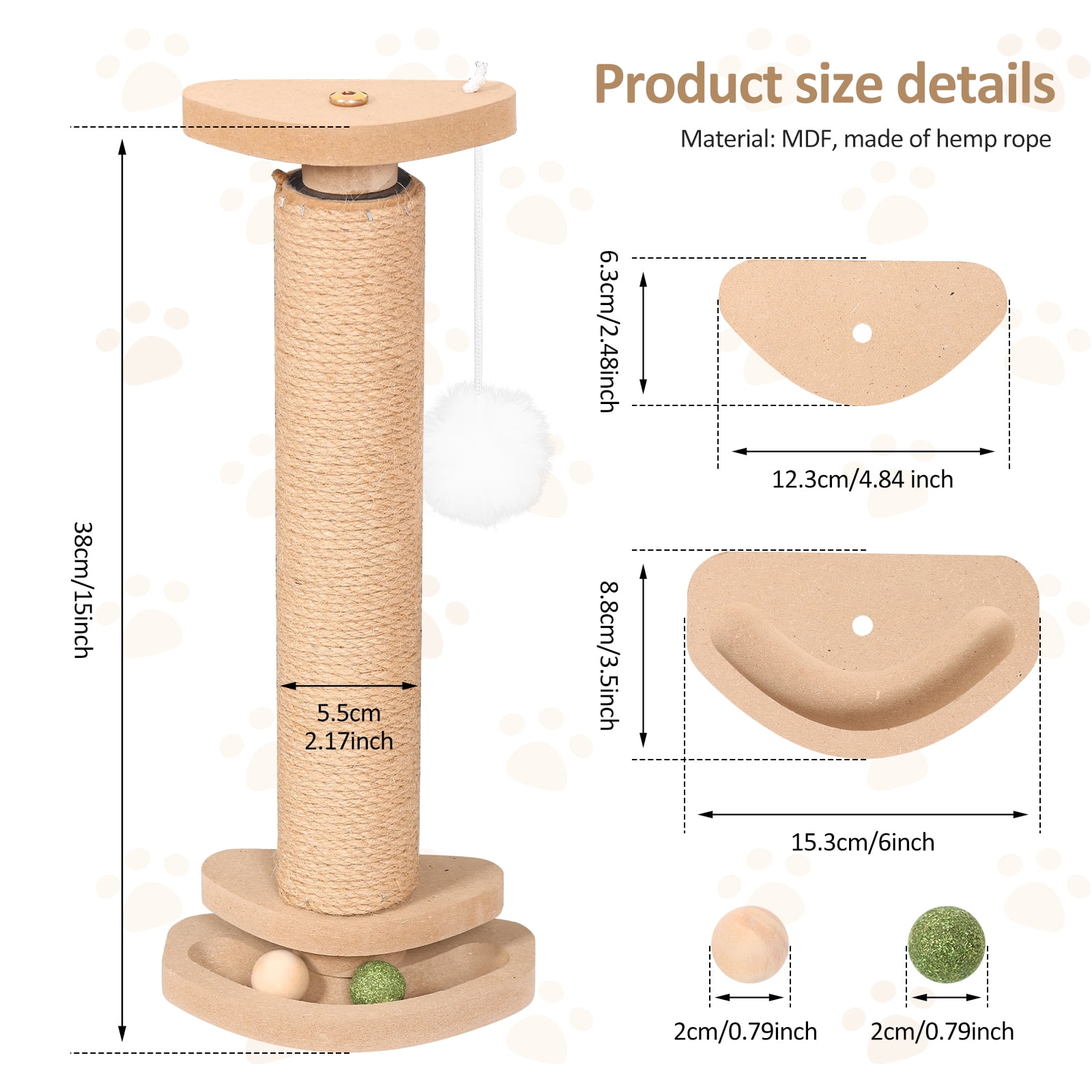 Threns Cat Scratching Post,Kitten Scratching Post with Track Ball Toy for Indoor Cage Cage,Mounted with Self Groomer and Massager Kennel Playpen Accessories