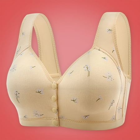 Ukumplol Womens Wireless Bras for Women No Underwire Womens Plus Size Underwear Sports Bras Beauty Back Full Coverage Easy Close Front Buckle Corset Bras for Women Front Closure Beige 3XL