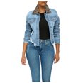thumbnail image 5 of Vedolay Womens Denim Jackets Women's Slim-Fit Denim Tailored Blazer Double Flap Pockets Jeans Jacket,Light Blue M, 5 of 5