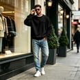 thumbnail image 6 of Fabrcox Fleece Lined Mens Sweatshirt Crew Neck Long Sleeve Shirt Men Streetwear Outdoor Athletic Workout Fall Winter Warm Mens Pullover with Chest Pocket Black L, 6 of 6