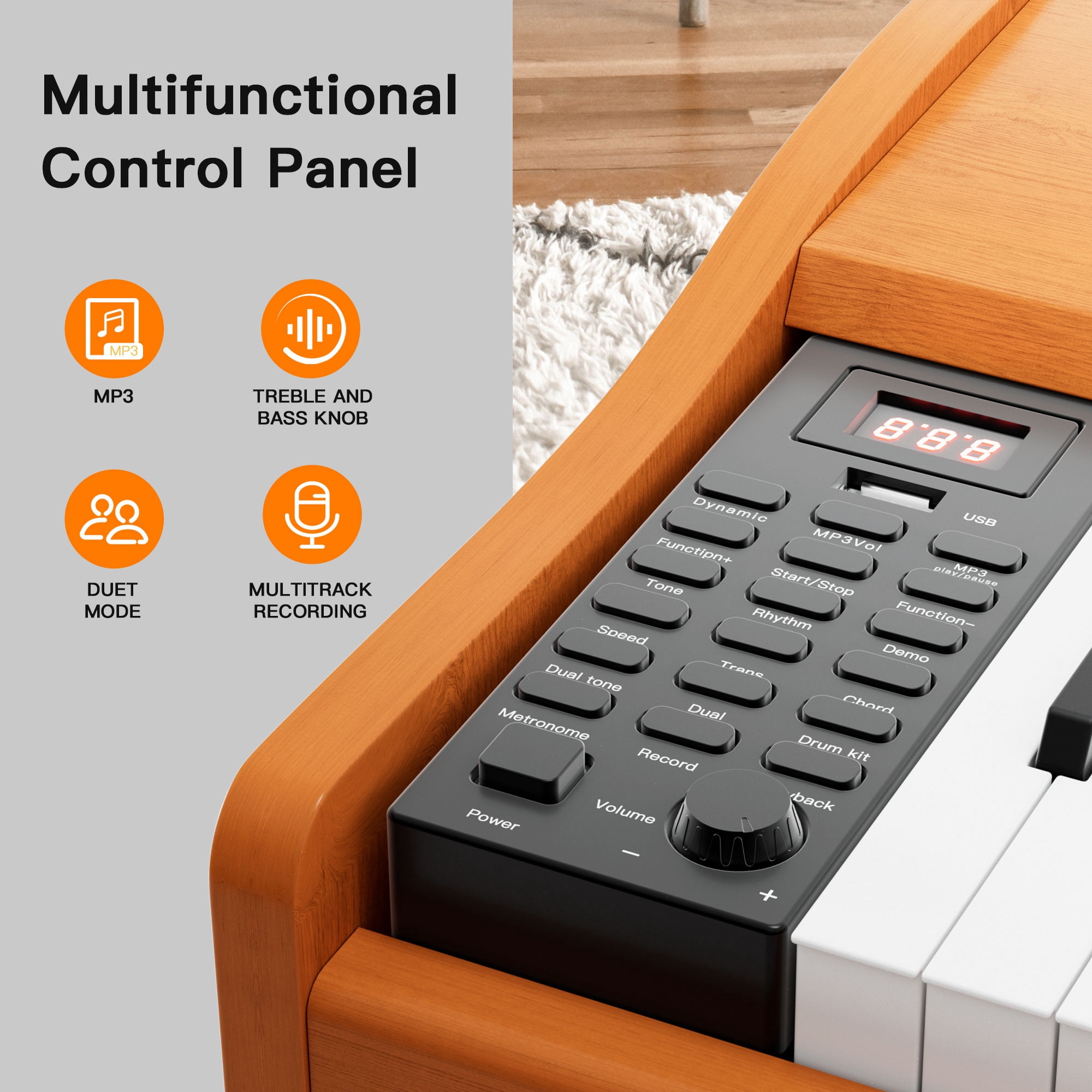 HEXANT 88- Key Hammer Weighted Digital Piano Keyboard, Wooden Electric Heavy Hammer Weighted Full Size Keyboard Piano, with 3-Pedal, Multi-Functional Keyboard and Stand (Piano/Bench Set)