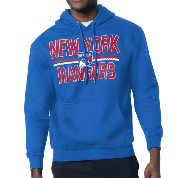 Men's Starter Blue New York Rangers Mesh Look Team Name Logo Tri-Blend Pullover Hoodie