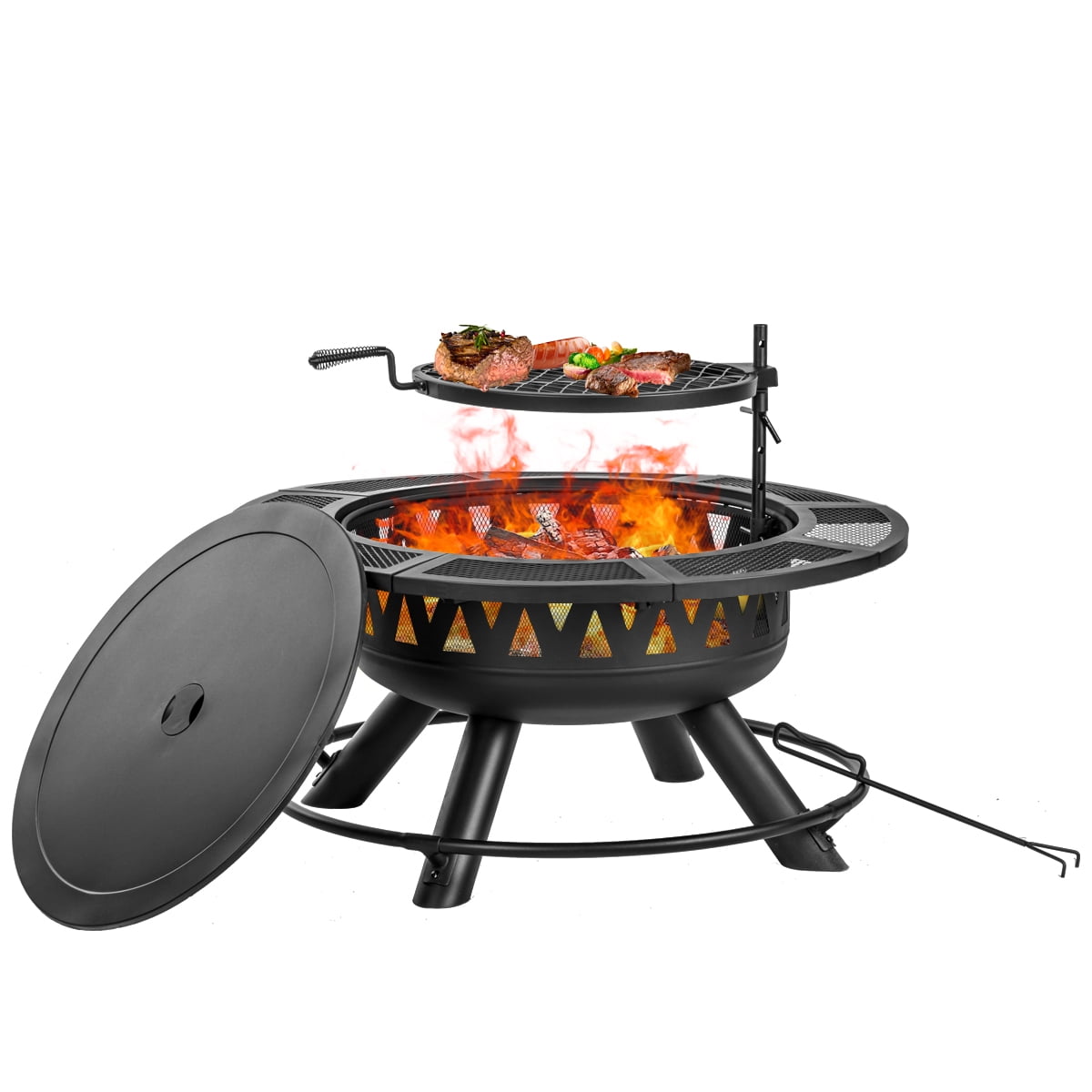 Aimee Lii 36" Fire Pit for Outside Wood Burning Fire Pit Tables with Metal Lid, BBQ Net for Camping, Outdoor Heating, Bonfire, and Picnic, Black Aimee Lii 36" Fire Pit for Outside Wood Burning Fire Pit Tables with Metal Lid, BBQ Net for Camping, Outdoor Heating, Bonfire, and Picnic, Black