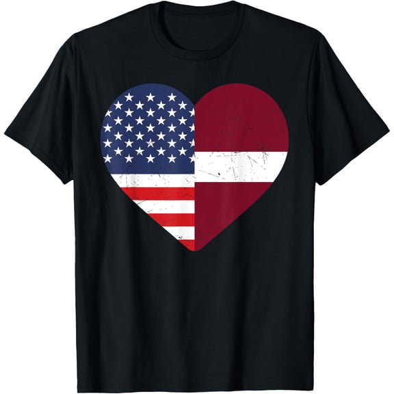 men and women can wear,Latvian heritage USA Latvia American Flag Latvian Flag T-Shirt