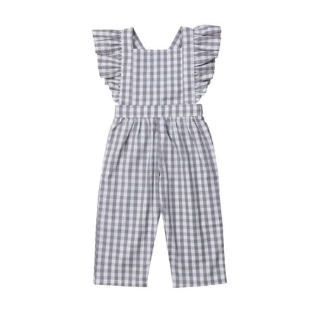

Baby Girls Summer Sleeveless Romper Plaid Ruffle Backless High Waist Jumpsuit
