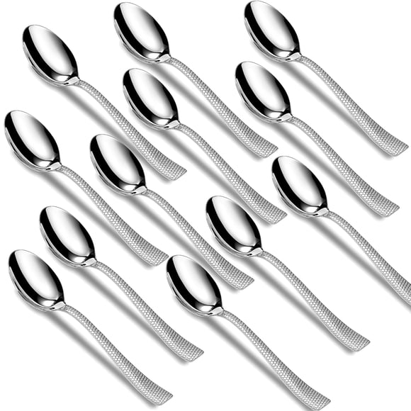 Stainless Steel Dinner Spoons With Zig Zag Design Set Of 12 - Silver, 16cm | Dinner Spoon With Round Edge For Home & Kitchen - Luxury Dining Tableware Gift For House Warming