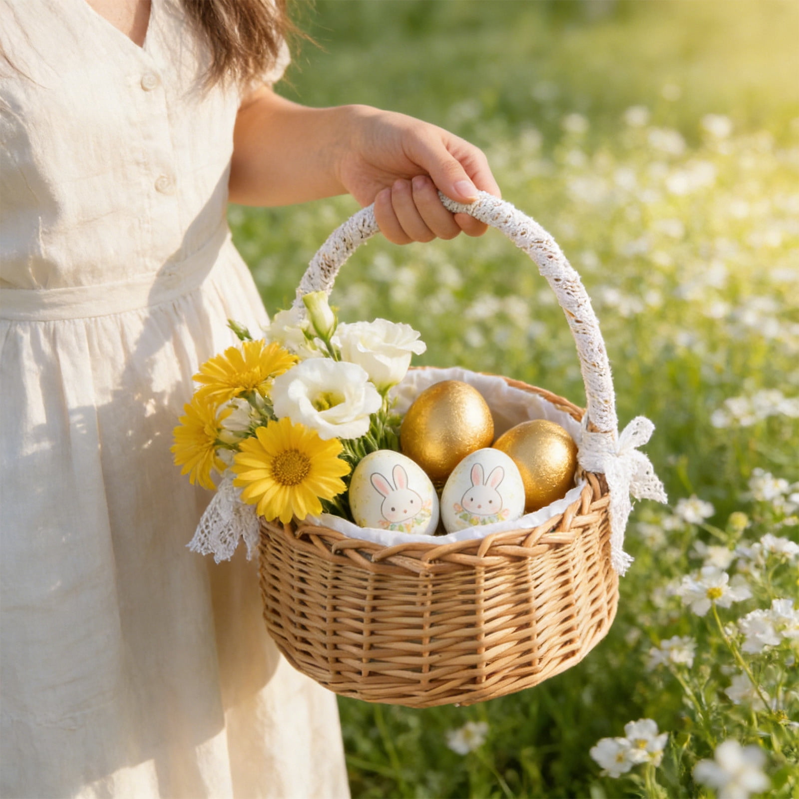 AURIGATE Easter Basket with Ribbon Handle, Assorted Style Small Woven Basket for Egg Hunt, Party Favors & Home Decor