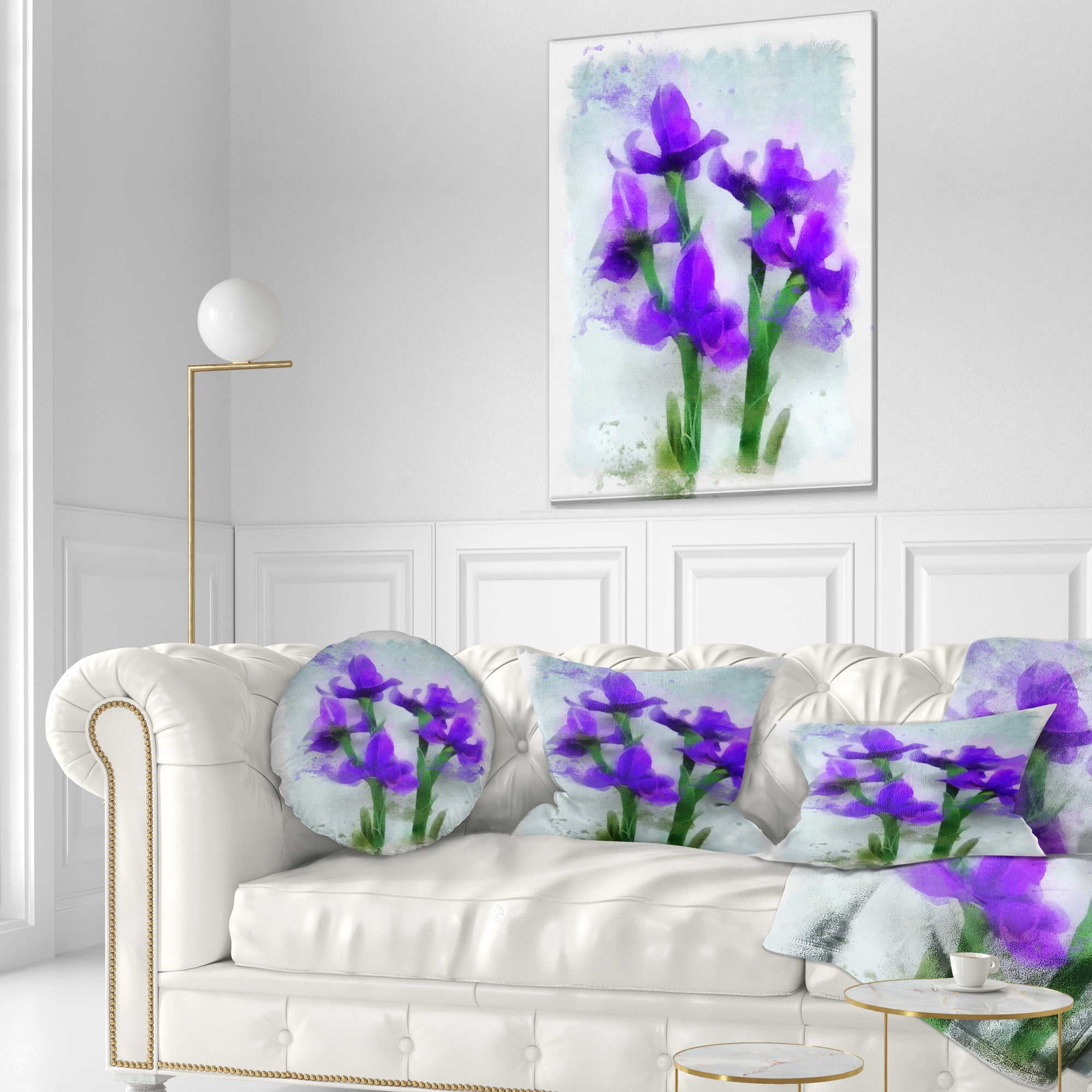Designart Blue Irises Illustration Watercolor - Floral Throw Pillow - 12x20