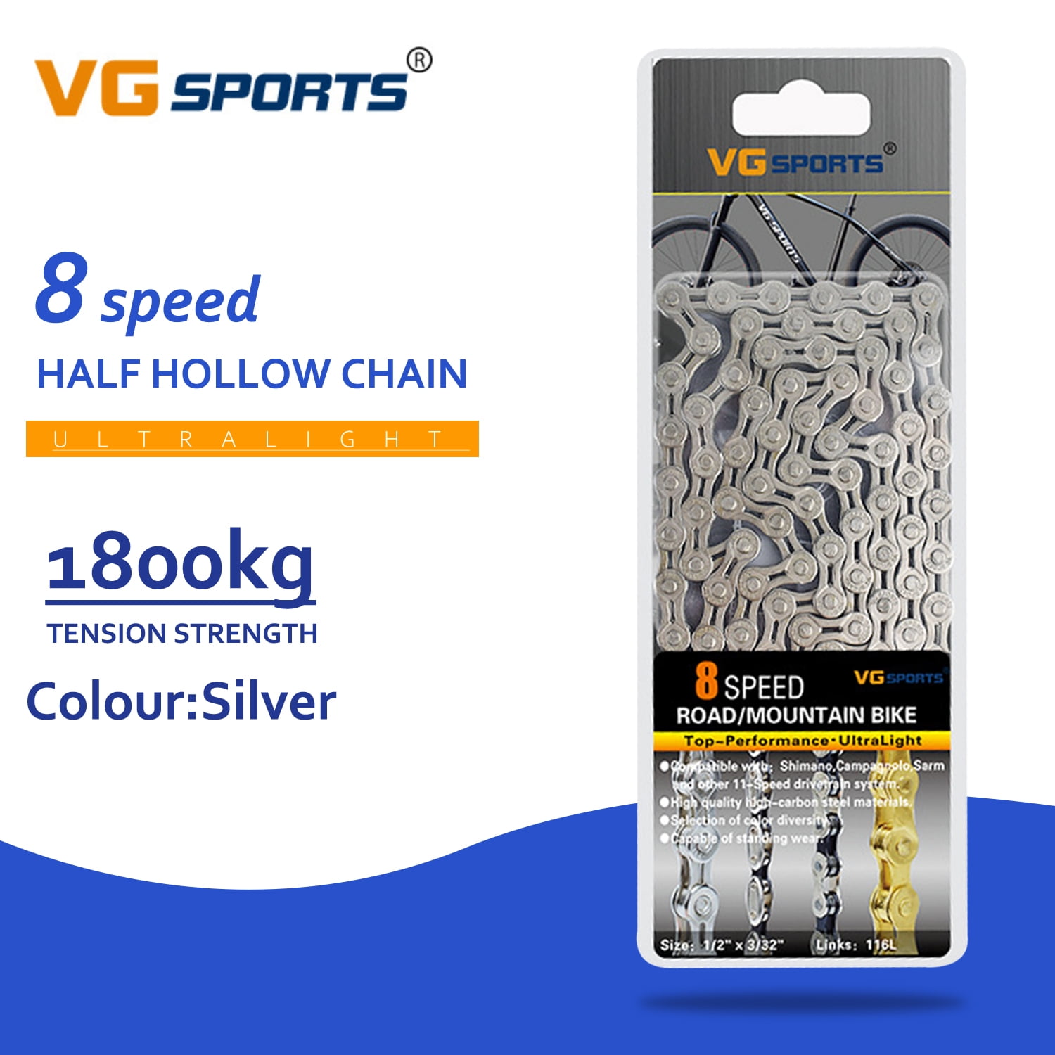 VG Sports MTB Bicycle Chain 8//9//10//11 Speed 116L Mountain Road Bike Hollow Chain