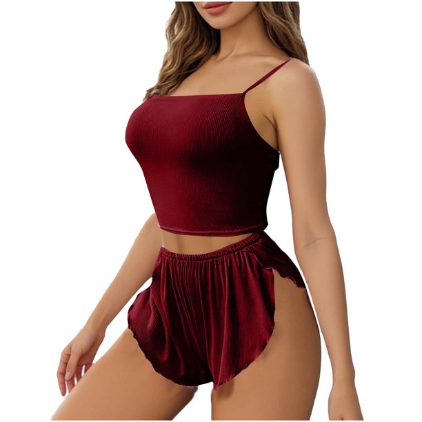 Conjuntos Cortos para las Mujeres Lencería sin Mangas Ropa de Noche Conjunto de Ropa de Dormir Confort Suave, Conjuntos de Ropa Interior para las Mujeres