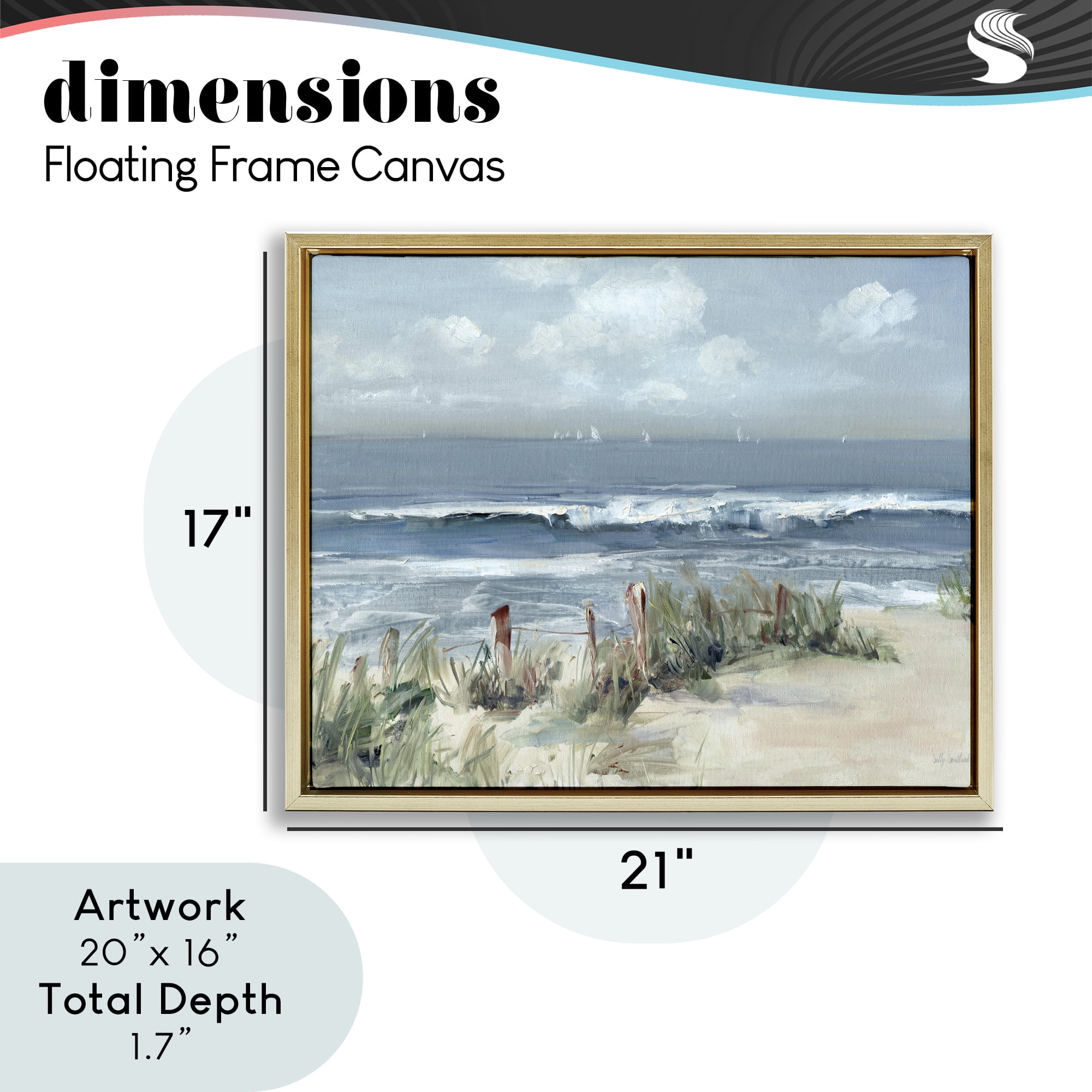 Stupell Industries Brushed Expression of Coast Gold Framed Floater Canvas Wall Art, design by Sally Swatland