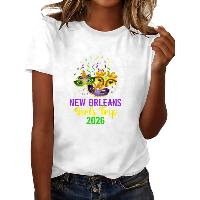 Yhmxh T-shirts pour Femmes T-Shirt Imprimé Mardi Gras Décontracté à Manches Courtes T-Shirt à Manches Courtes à Col Rond Haut T-Shirt Hauts d'Été pour Femmes T-shirts d'Été à Manches Courtes sous-Vêtements T-shirts pour Femmes