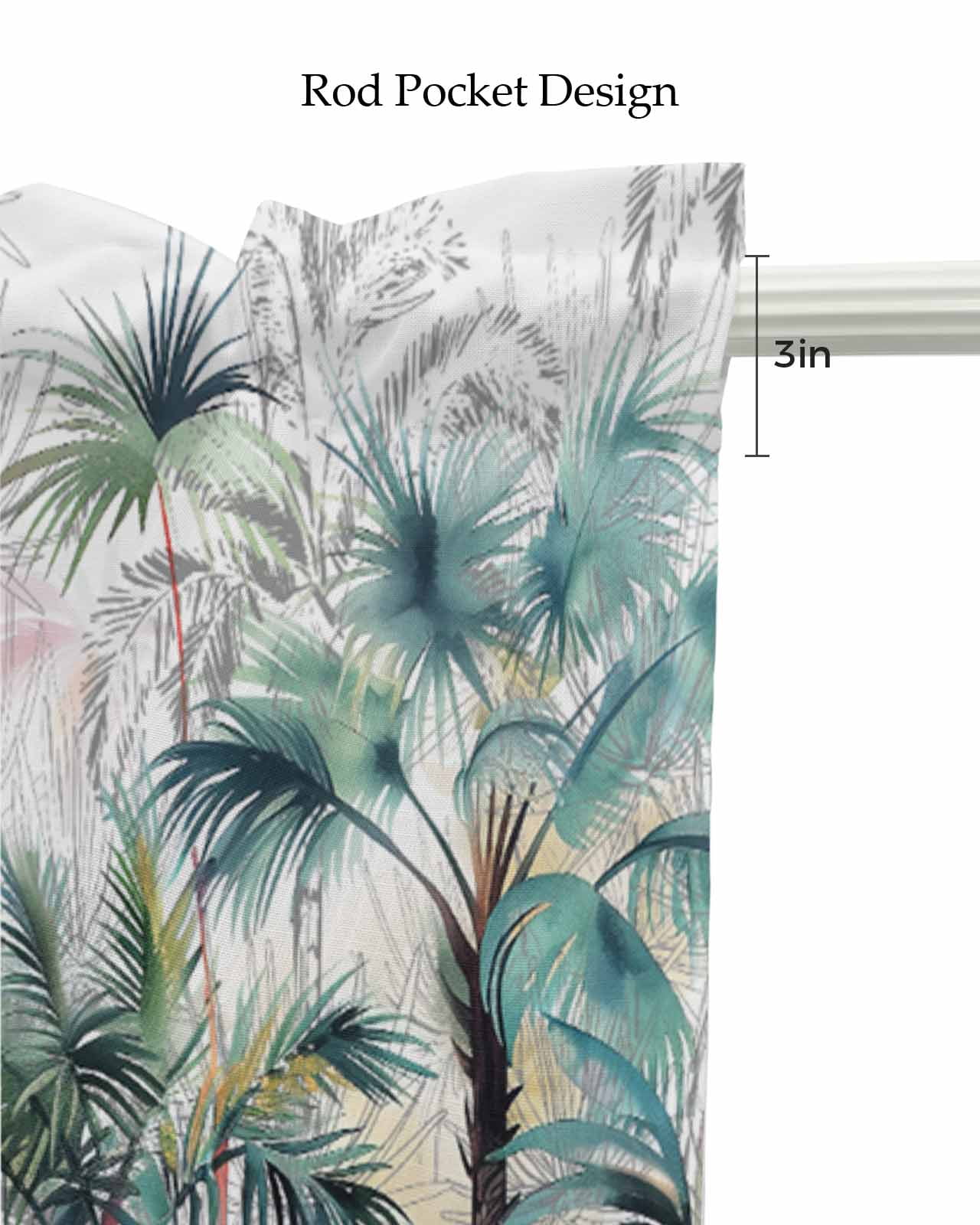 Teal Green Palm Tree Linen Curtain Valance for Bedroom/Bathroom/Kitchen/Living/Dining Room Window,Summer Tropical Coconut Plant Modern White Pocket Topper Drapes Decorative Cafe Drapery 60"x18"
