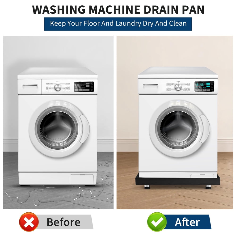 Carbon Steel Washing Machine Pan with 4 Anti-Vibration Feet, Rust-Free Water Damage Protection, Easy Install, Protects Floor From Water Damage Protection