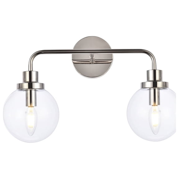 Living District Hanson 2-Light Metal Bath Sconce in Polished Nickel and Clear