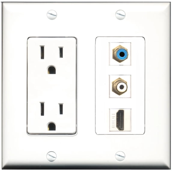 Ultra Spec Cables 15 Amp Power Outlet 1 Port HDMI 1 Port RCA 1 Port RCA Blue Wall Plate