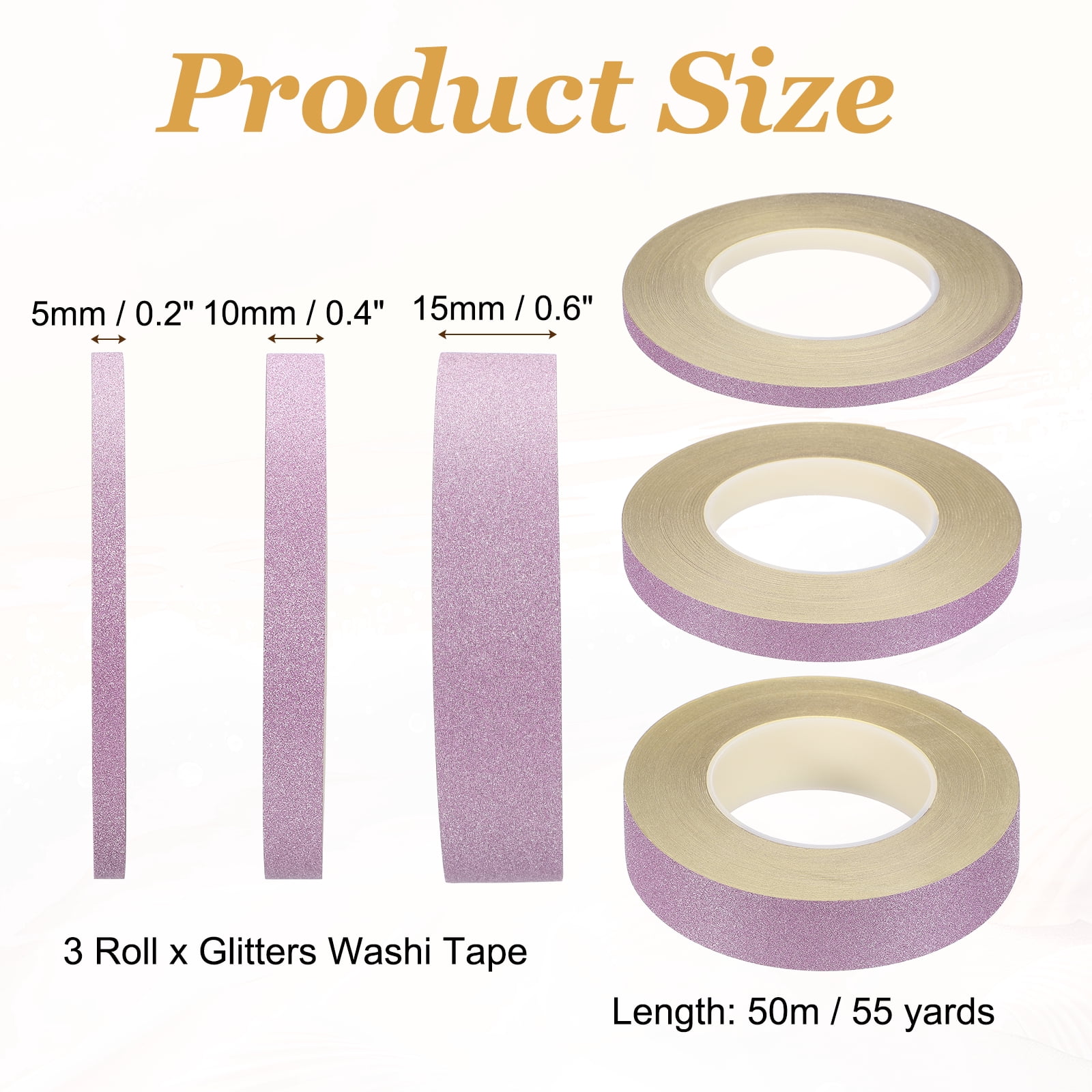 Uxcell 3 Roll Glitters Washi Tape, 0.2/0.4/0.6 Inch (W) x 55 Yards (L) Sparkling Decorative Washi Tape Self Adhesive for DIY Crafts, Gift Wrapping, Scrapbook, Party Decorations, Pink