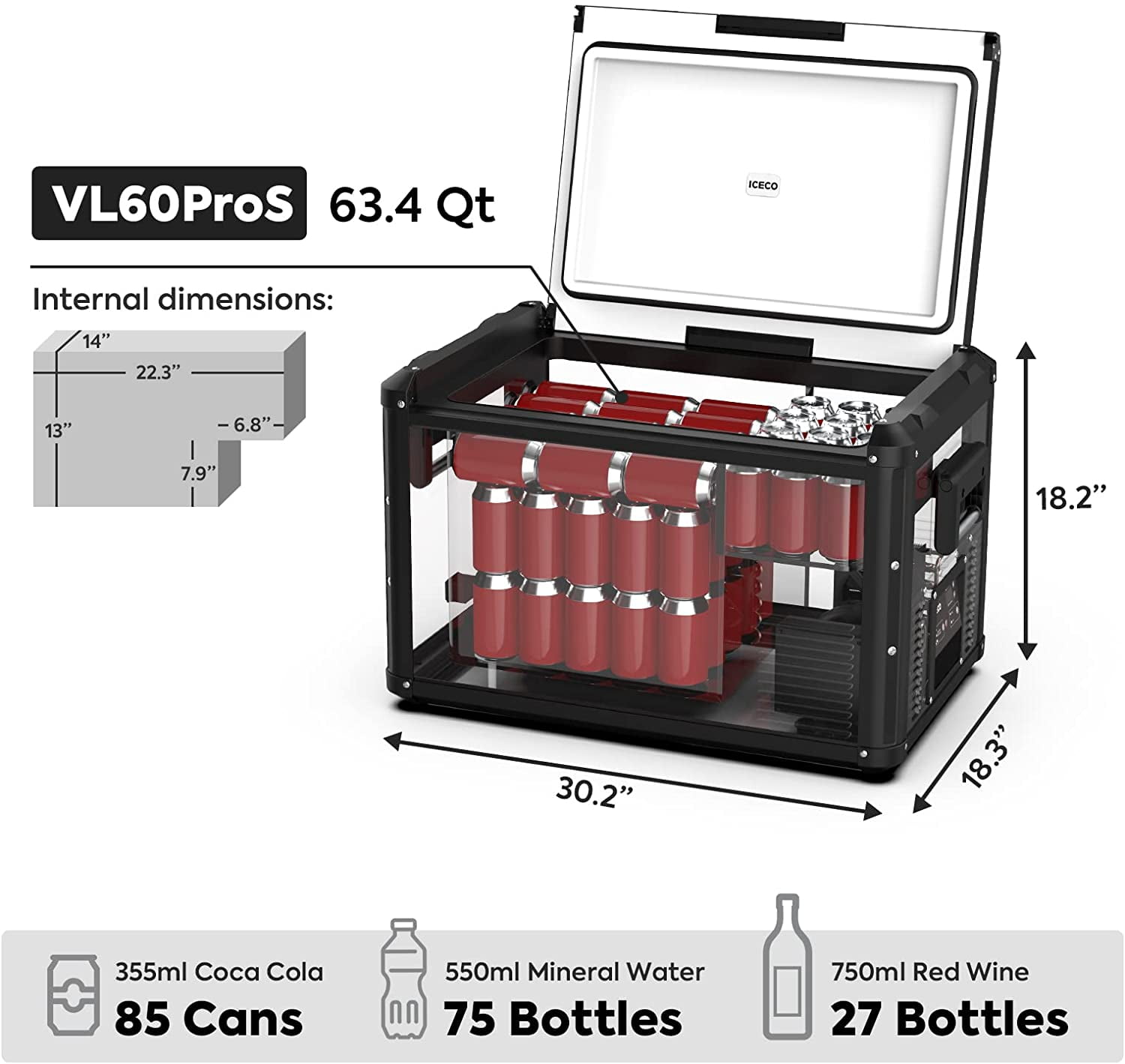ICECO VL60 ProS 63 Quarts Portable Refrigerator Freezer Compact Car Fridge Electric Cooler Chest Freezer for Truck