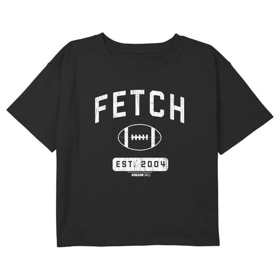 Girl's Mean Girls Distressed Fetch Football Graphic Cropped T-Shirt Black Medium