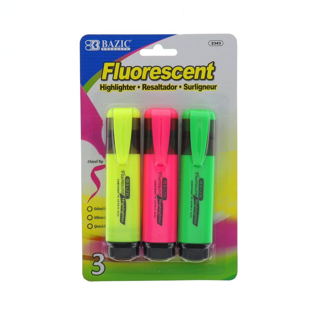Highlighter Fluorescent 3Pk Ast Color 1 count only