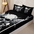 thumbnail image 3 of Homewish Gothic Halloween Skull Zipper Full Size Comforter Sets with Fitted Sheet and 2 Pillowcases,3D Skeleton Pattern Zipper Bedding Set,Black White,Black Reversible,4pcs, 3 of 7