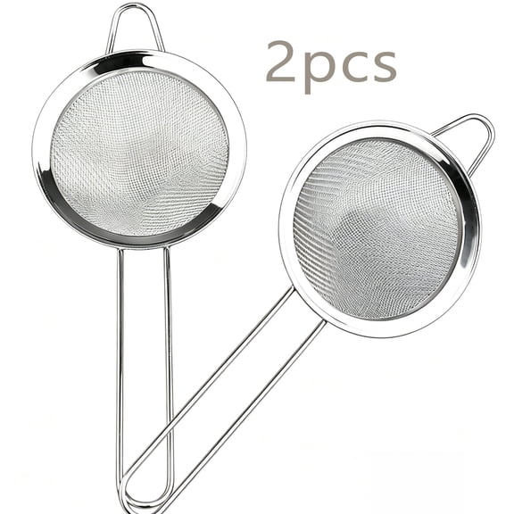 OFEFE 2-Pack 3.3 Inch Mini Fine Mesh Strainers, 304 Stainless Steel Food Strainer for Kitchen, Cocktail Juice Strainer, Tea Coffee Sieve, Powdered Sugar Dusting, Silver