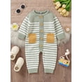 thumbnail image 2 of aturustex Infant Baby Sweater Romper 1M-18M Newborn Stripe Crew Neck Knit Jumpsuit Long Sleeve Button Down Bodysuits with Pocket Newborn Thick Warm Knitwear Clothes Winter Fall, 2 of 6