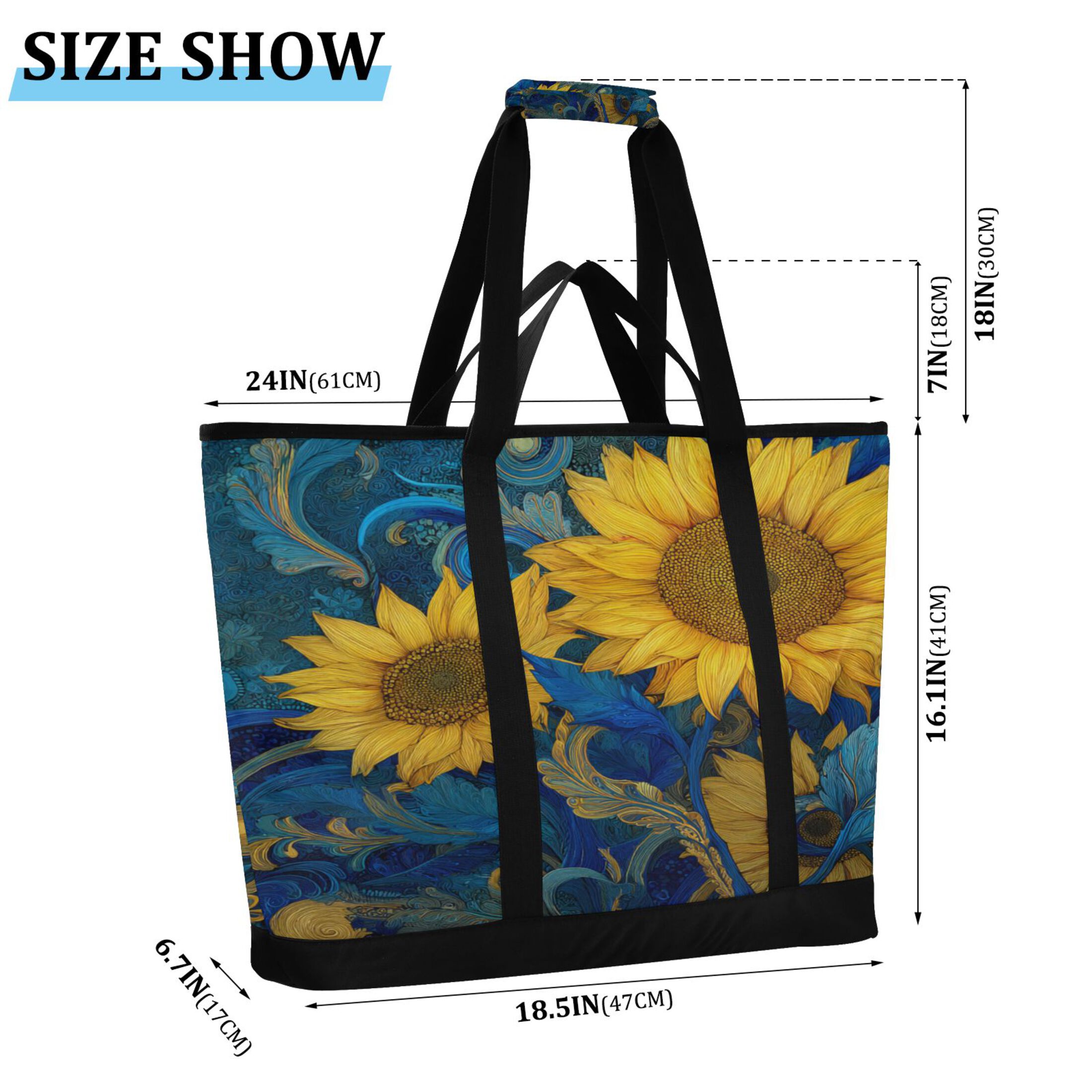 Extra-Large Wide Opening Design Capacity Hand-Held Ice Pack Thickened Insulation Layer For Long-Lasting Cold Retention For Outdoor Shopping Picnics And Camping Vibrant Yellow Sunflowers