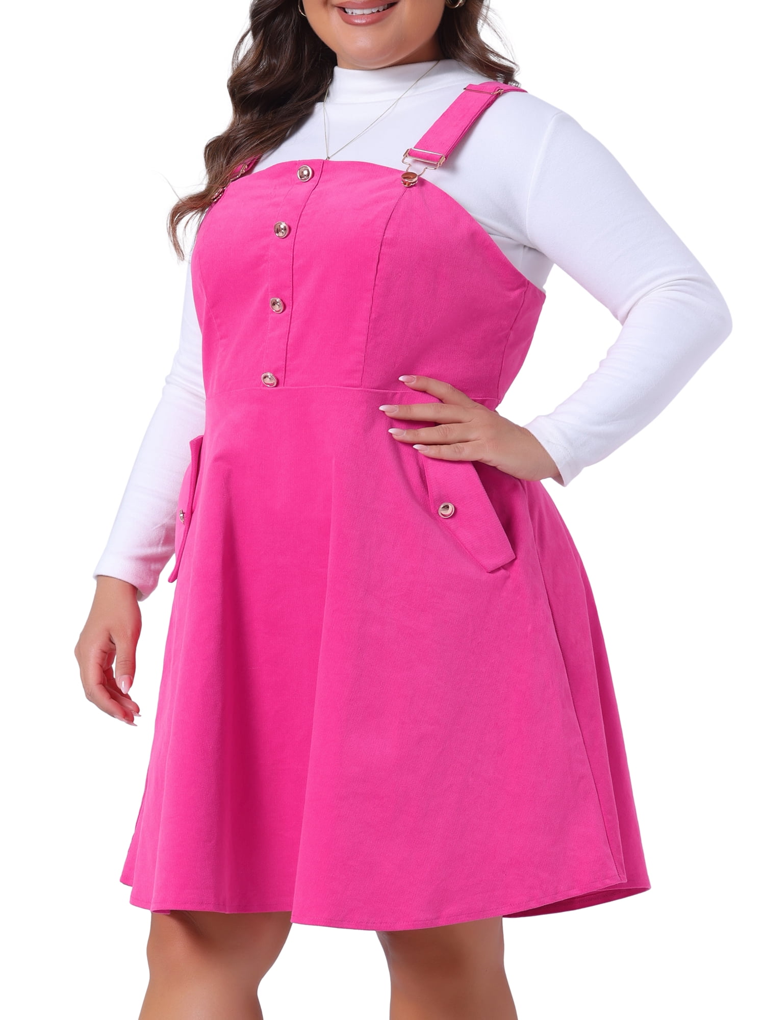 DARING DIVA Women's Plus Size Corduroy Adjustable Strap Suspender Skirt 2X Hot Pink