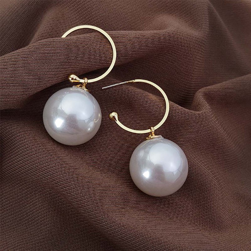 SHIYAO SHIYAO 1 Pair Elegant Large Round White Red Pearl Hoop Drop