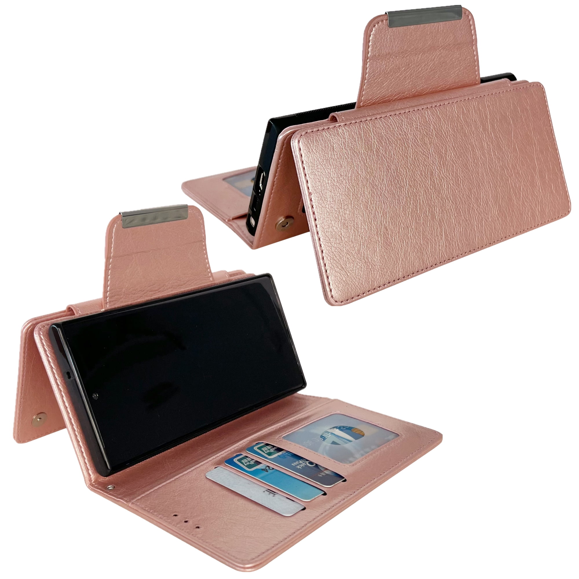 Designed For Samsung Galaxy S25 Wallet Phone Case,Detachable PU Leather Magnetic Flip,With Card Slots,Flip Folding Kickstand,Heavy Duty Anti-fall Shockproof Rugged Phone Case,Rosegold
