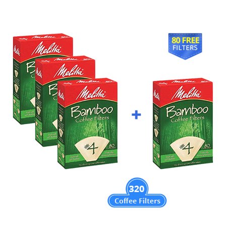 Melitta 63118 #4 Natural Brown Bamboo Cone Coffee Filters 320 Counts (4-Pack of 80 Counts)