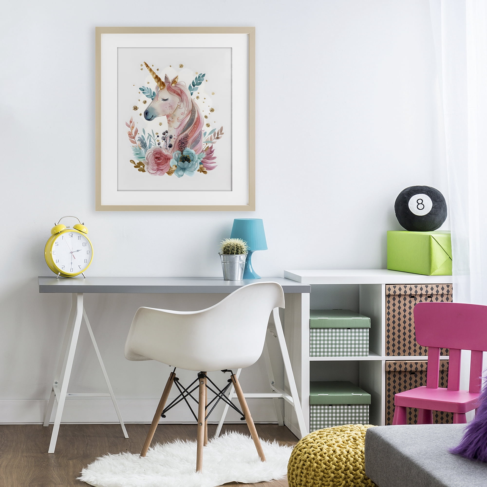 Stupell Industries Floral Unicorn with Gold Details Birch Framed Print Under Glass, design by LSR Design Studio