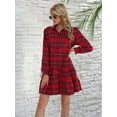 thumbnail image 5 of Women's Ruffle Hem Plaid Button Down Long Sleeve Dress with 100% Polyester Fabric for Everyday Chic and Comfort, 5 of 15