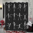 thumbnail image 5 of Skeleton Skull Shower Curtain Funny Dance Halloween Dancing Cartoon Fun Joints Party Vintage Shower Curtain Sets with 12 Hooks, Eco-Friendly, No Odor Rust Proof Grommets, Black, 5 of 6