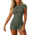 thumbnail image 2 of IUYRTFE Women's Short Sleeve Crew Neck Top and Shorts Set Breathable Yoga Athletic 2 Piece Workout Outfit, 2 of 5