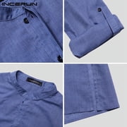 INCERUN Mens Long Sleeve Kurta Shirt Traditional Kaftan Indian Shirts Tunic Long Tops